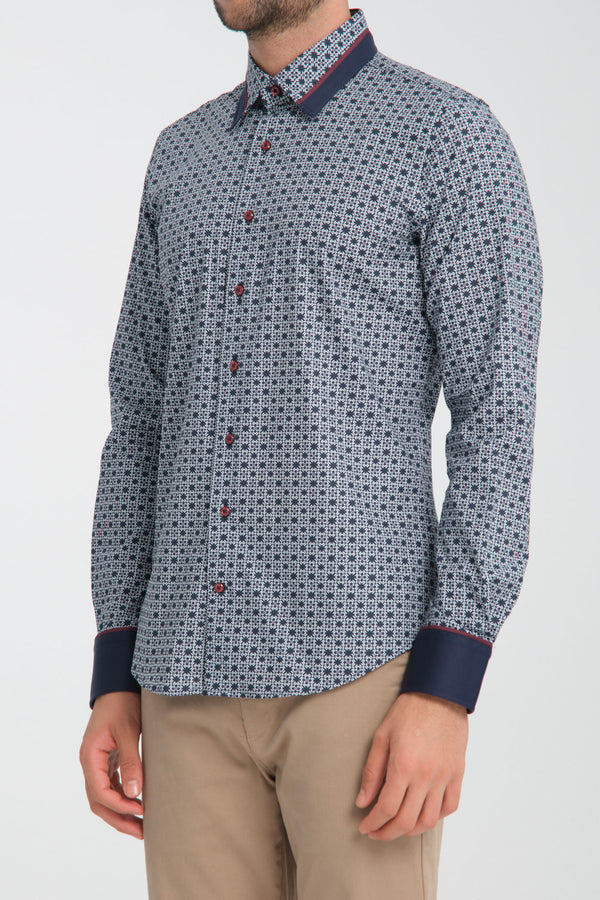 Camisa Hombre Sport Popelin Stretch Azul Blanco