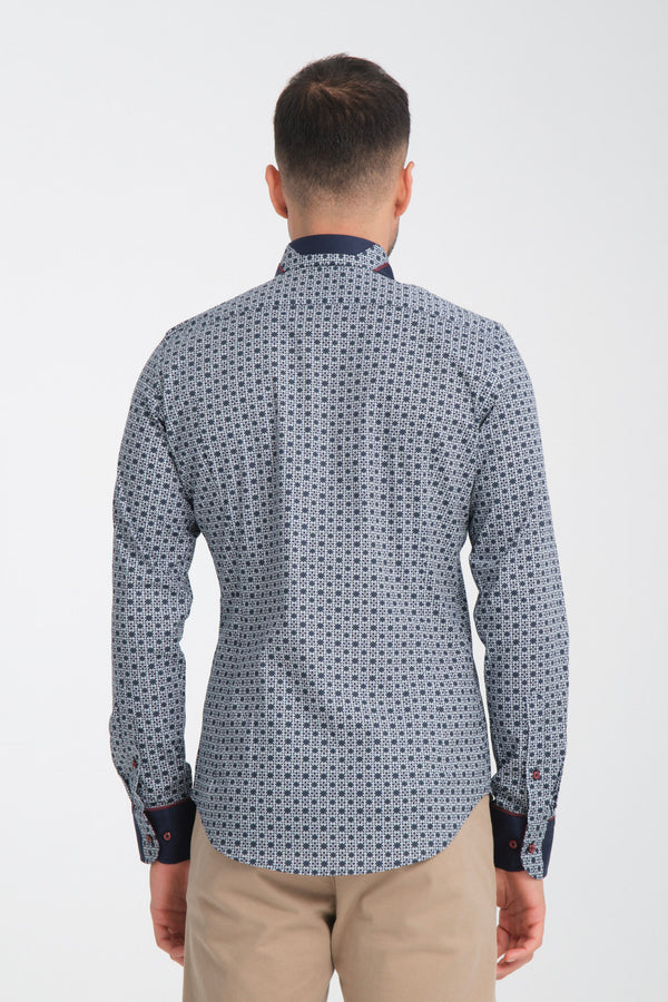 Camisa Hombre Sport Popelin Stretch Azul Blanco