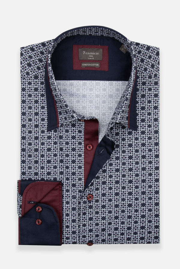 Camisa Hombre Sport Popelin Stretch Azul Blanco