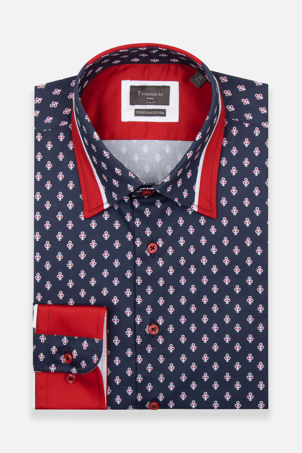 Camisa Hombre Sport Popelin Stretch Azul Rojo