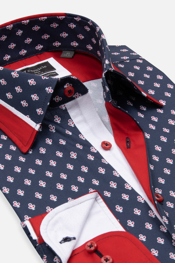 Camisa Hombre Sport Popelin Stretch Azul Rojo