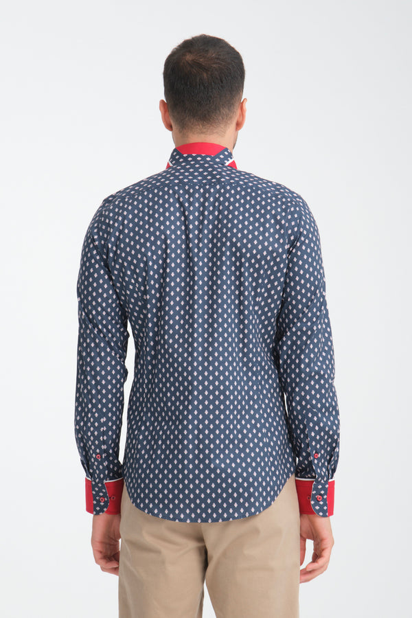Camisa Hombre Sport Popelin Stretch Azul Rojo