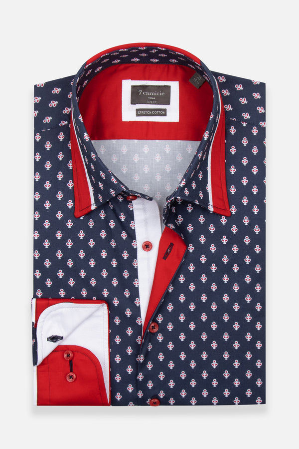 Camisa Hombre Sport Popelin Stretch Azul Rojo