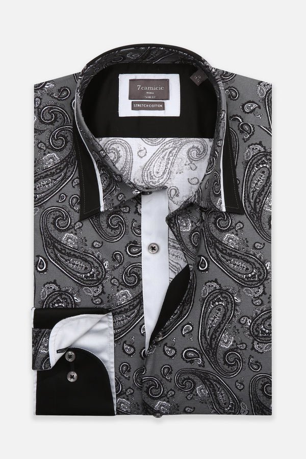 Sport Herren Hemd Poplin Stretch Grau Schwarz