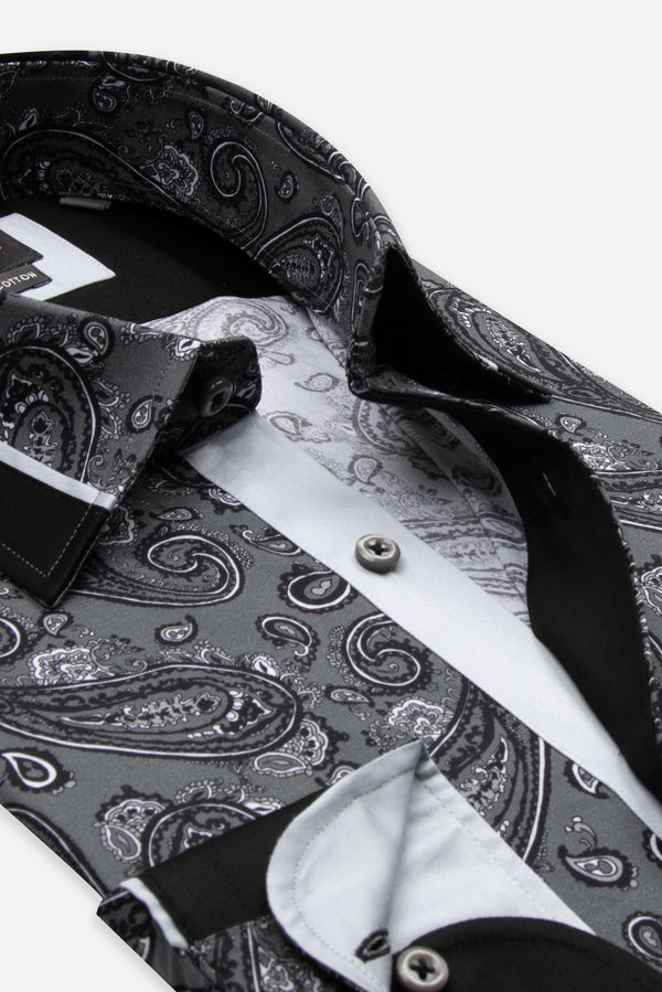 Sport Herren Hemd Poplin Stretch Grau Schwarz