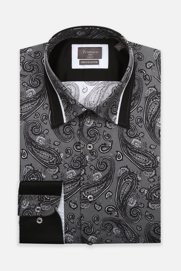Sport Herren Hemd Poplin Stretch Grau Schwarz