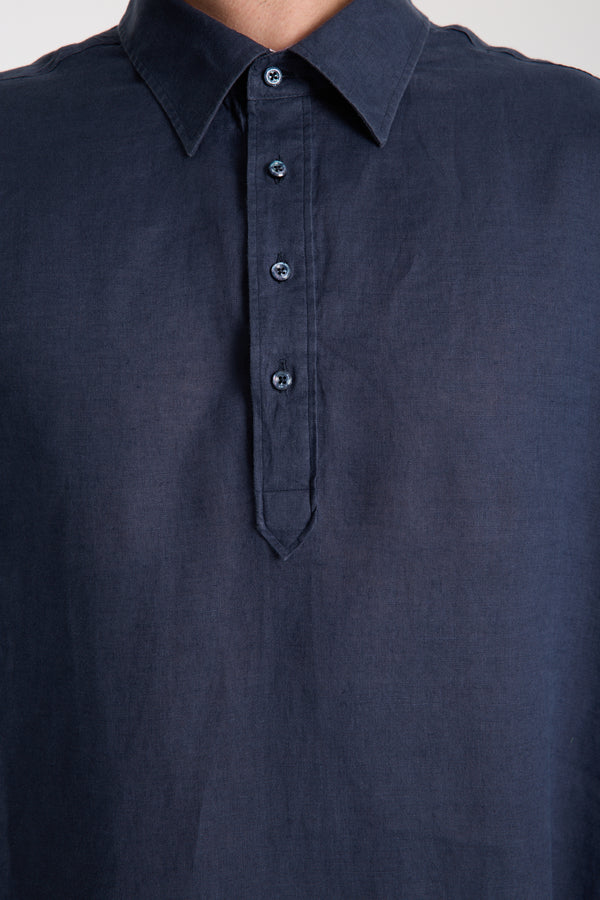 Sport Herren Hemd Leinen Blau