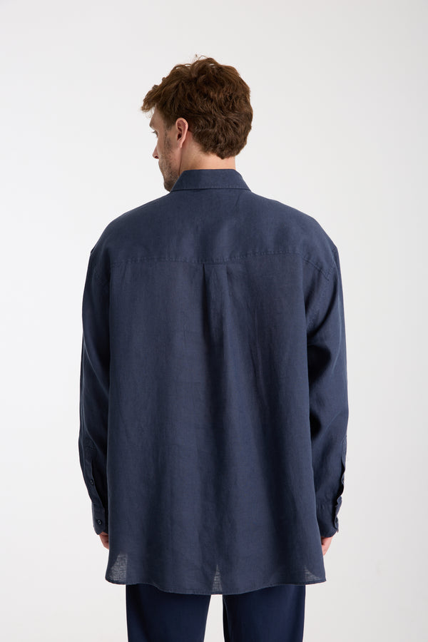 Sport Herren Hemd Leinen Blau