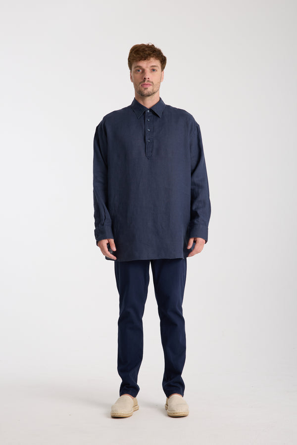 Sport Herren Hemd Leinen Blau