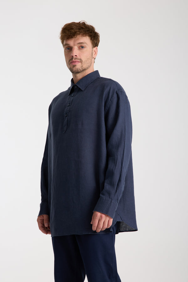 Sport Herren Hemd Leinen Blau