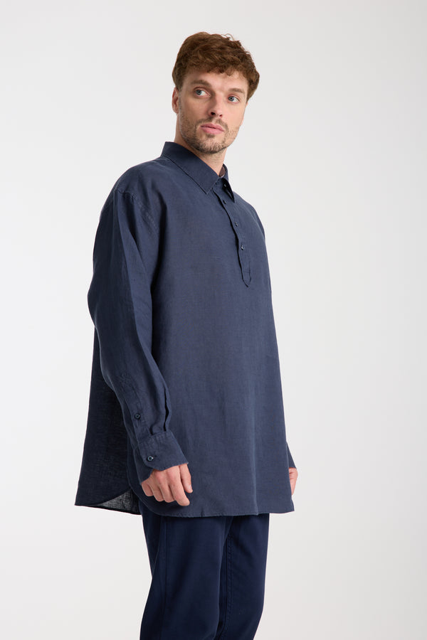 Sport Herren Hemd Leinen Blau