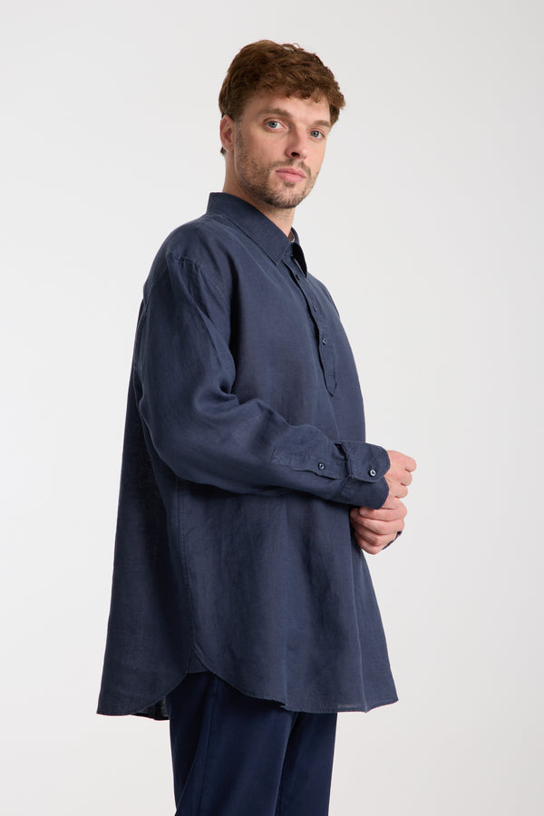 Sport Herren Hemd Leinen Blau