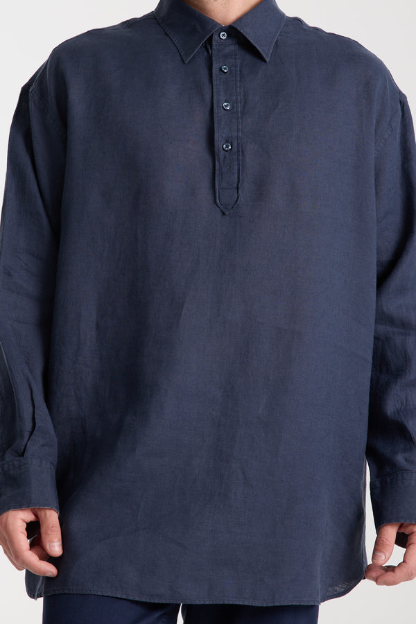 Sport Herren Hemd Leinen Blau