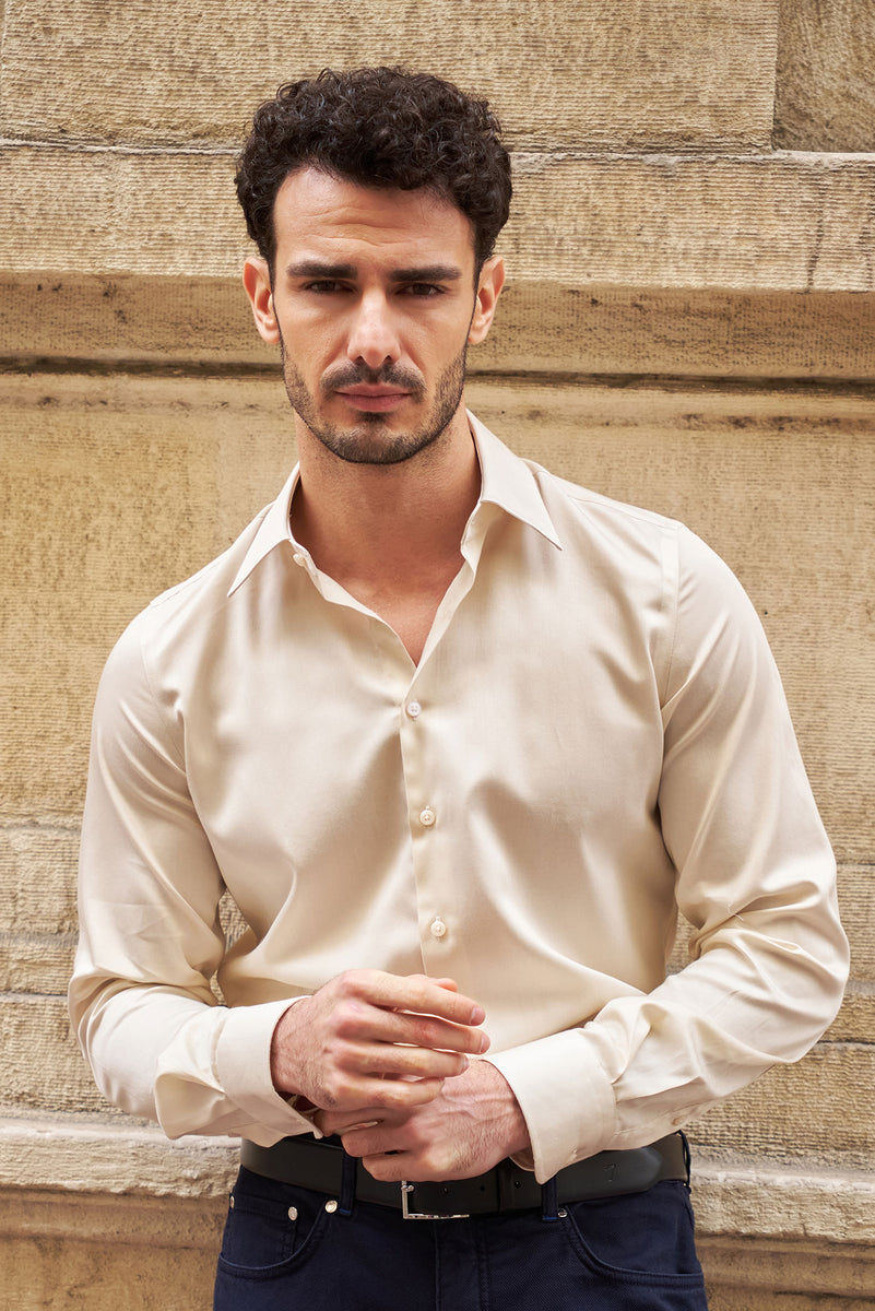 Mens Champagne Shirt Romeo Essential | Italian Slim Fit | 7camicie 51/5XL / BE Mens Champagne Shirt Romeo Essential | Italian Slim Fit | 7camicie 51/5XL / BE