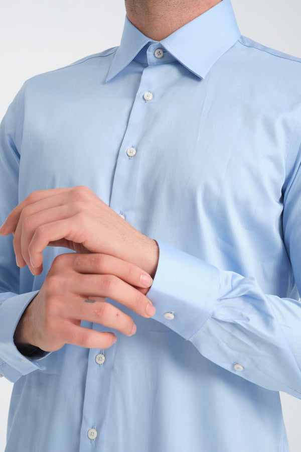 Camisa Hombre Romeo Essential Satin Azul Claro