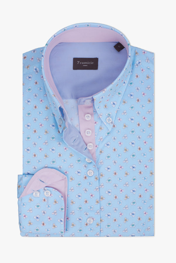 Camicia Donna Silvia Iconic Popelin Celeste Bianco