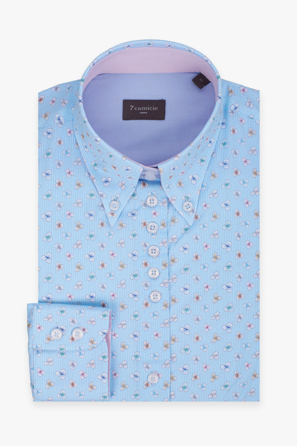Camicia Donna Silvia Iconic Popelin Celeste Bianco