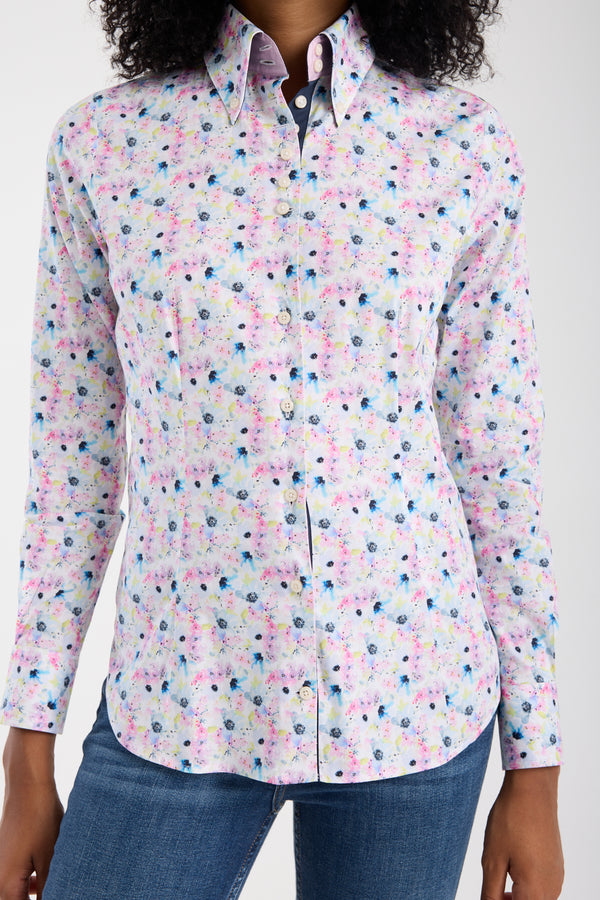 Chemise Femme Silvia Iconic Popelin Stretch Blanc Rose