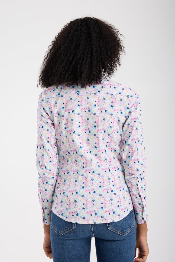 Chemise Femme Silvia Iconic Popelin Stretch Blanc Rose