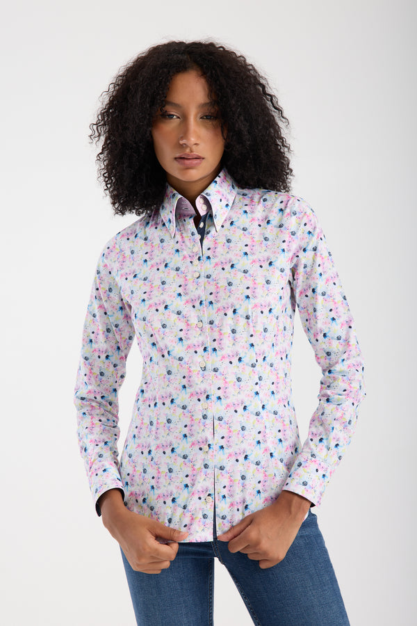 Chemise Femme Silvia Iconic Popelin Stretch Blanc Rose