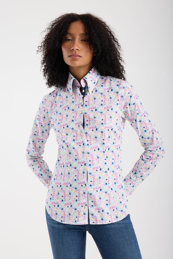 Chemise Femme Silvia Iconic Popelin Stretch Blanc Rose