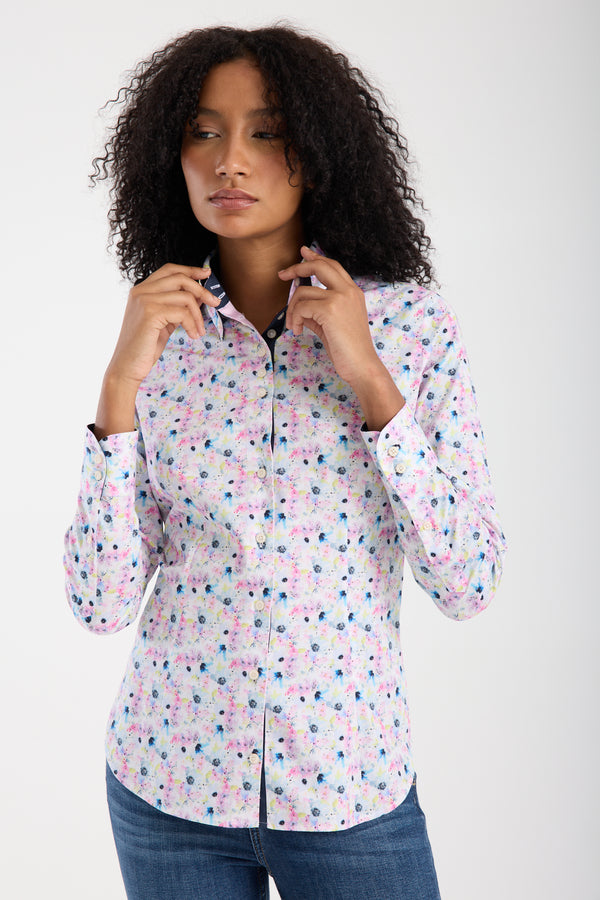 Chemise Femme Silvia Iconic Popelin Stretch Blanc Rose