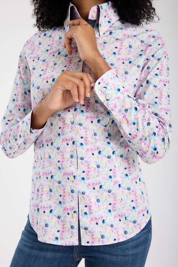 Chemise Femme Silvia Iconic Popelin Stretch Blanc Rose