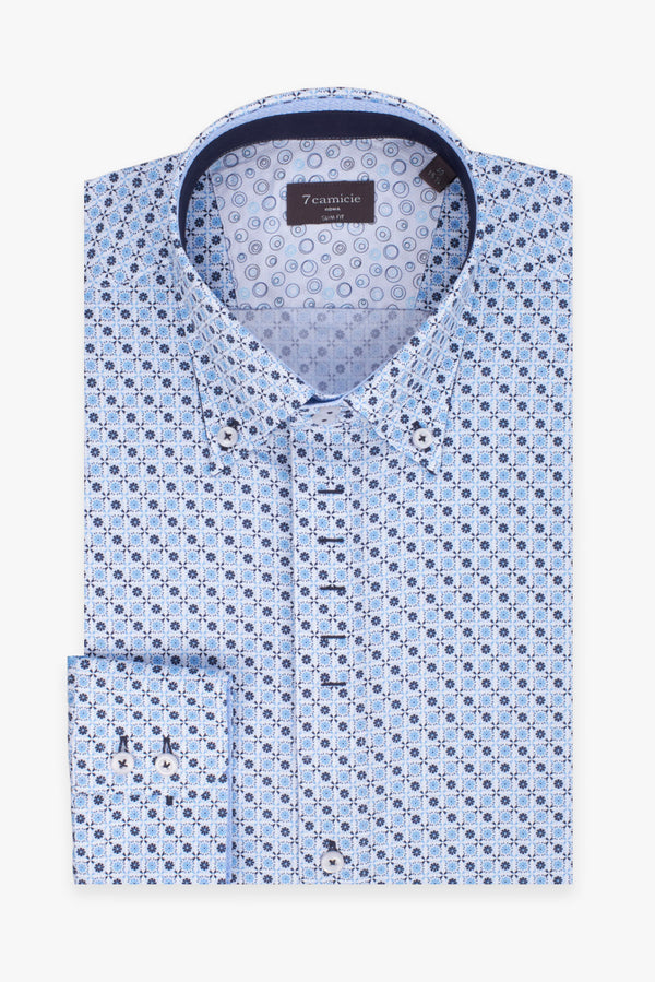 Camisa Hombre Roma Iconic Popelin Blanco Azul Claro