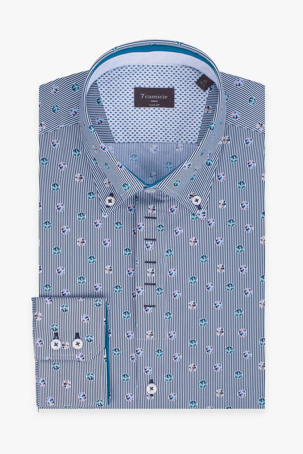 Camisa Hombre Roma Iconic Popelin Azul Blanco