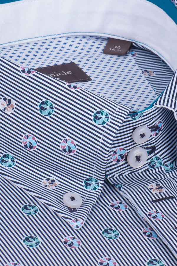 Camisa Hombre Roma Iconic Popelin Azul Blanco