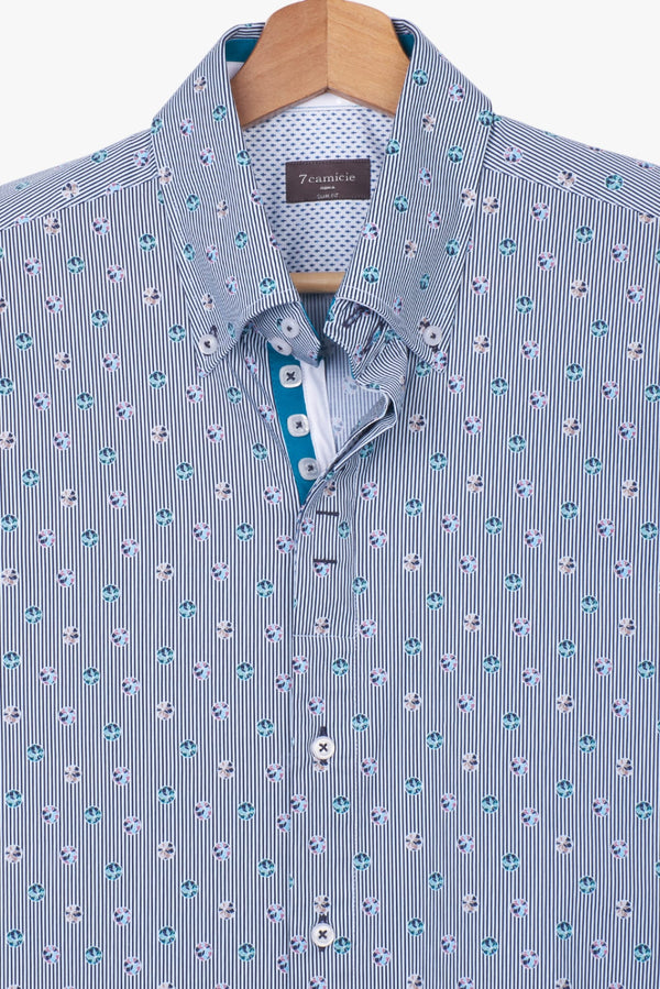 Camisa Hombre Roma Iconic Popelin Azul Blanco