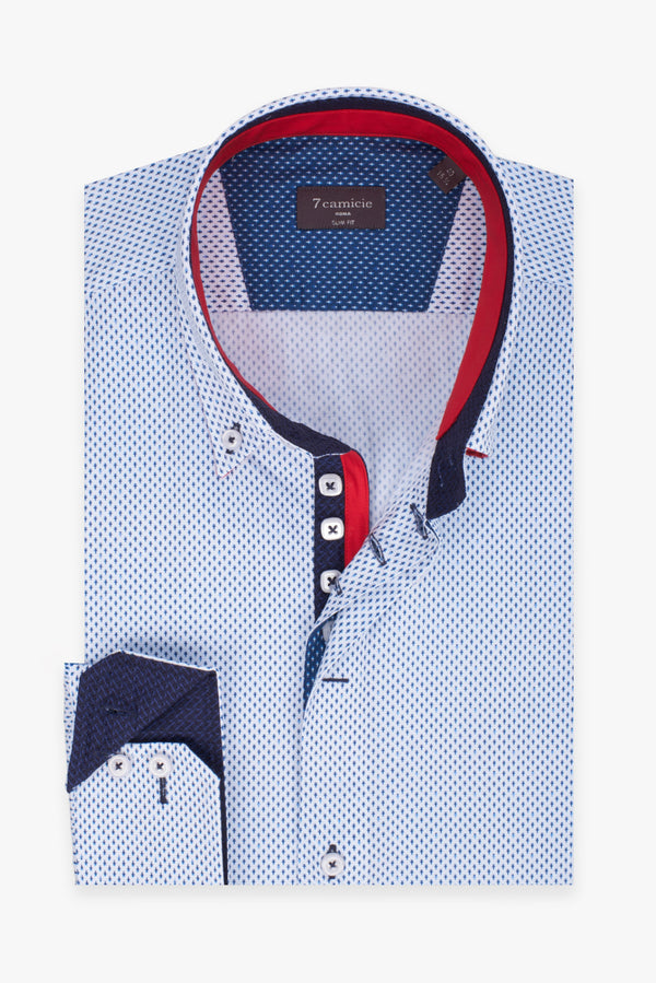 Camicia Uomo Roma Iconic Popelin Bianco Blu