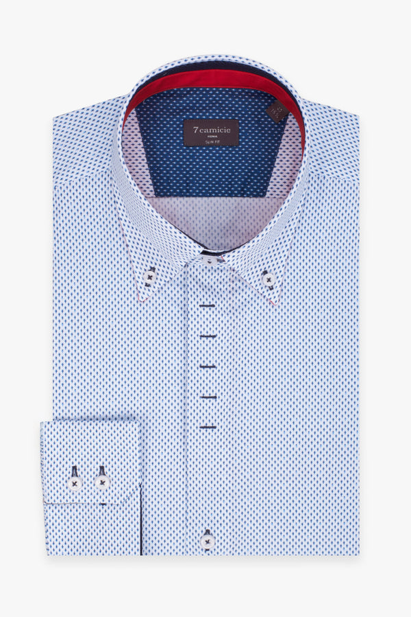 Camicia Uomo Roma Iconic Popelin Bianco Blu