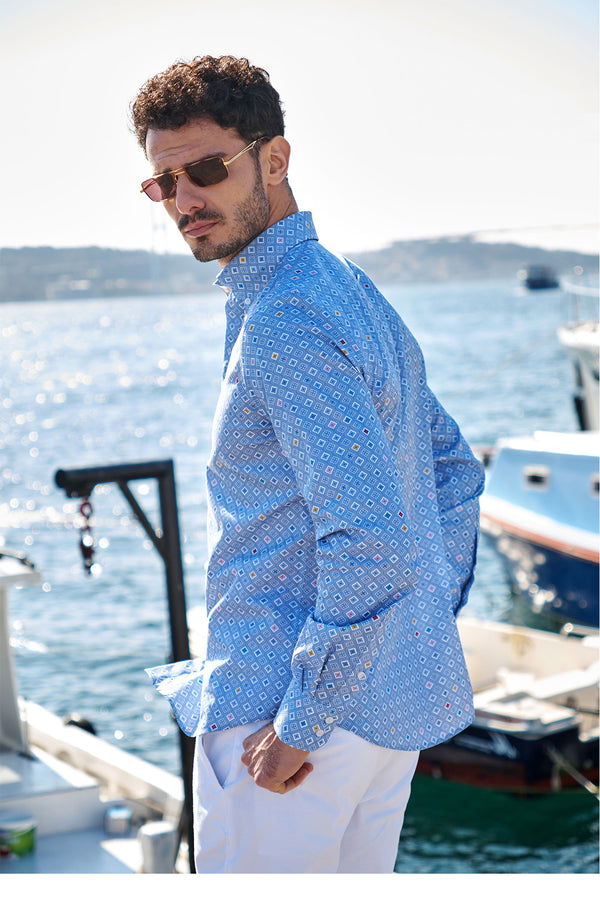 Camisa Hombre Roma Iconic Popelin Azul Claro Blanco