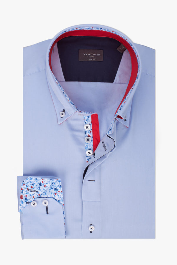 Camicia Uomo Roma Iconic Satin Celeste