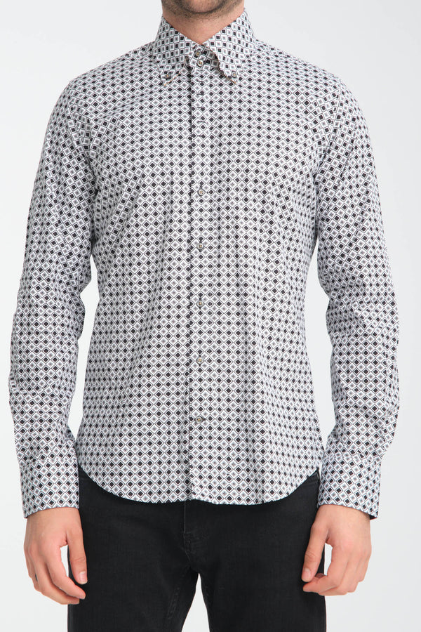 Camisa Hombre Roma Iconic Popelin Stretch Blanco Negro