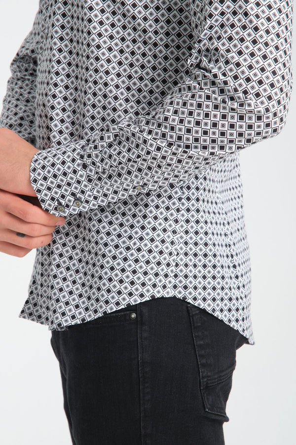Camisa Hombre Roma Iconic Popelin Stretch Blanco Negro