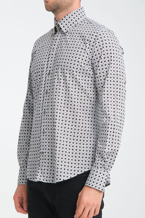 Camisa Hombre Roma Iconic Popelin Stretch Blanco Negro