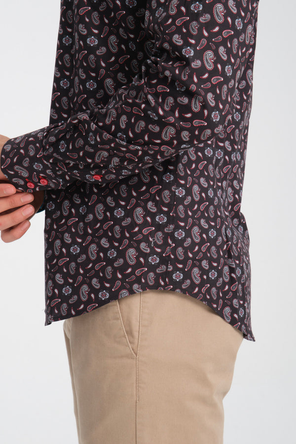 Roma Iconic Poplin Stretch Man Shirt Black Red