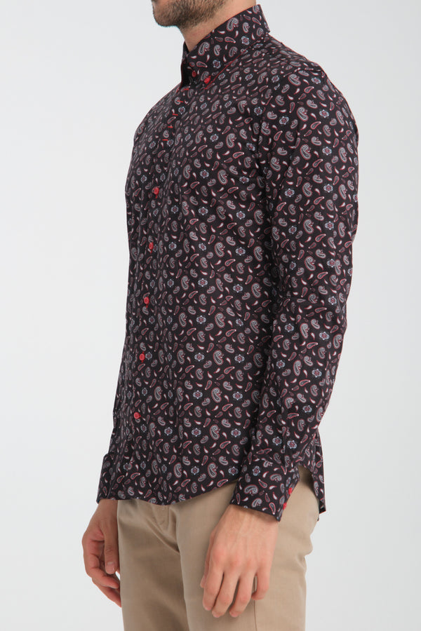 Roma Iconic Poplin Stretch Man Shirt Black Red