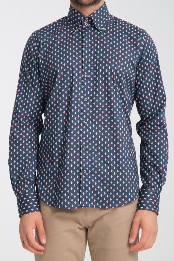 Roma Iconic Herren Hemd Poplin Stretch Blau Rot