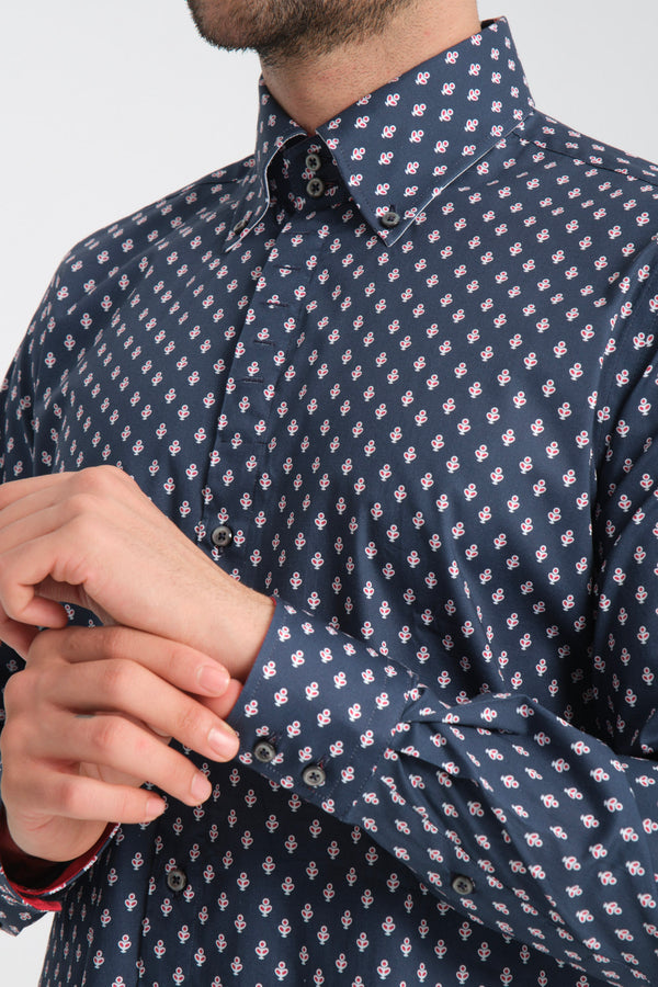 Roma Iconic Herren Hemd Poplin Stretch Blau Rot