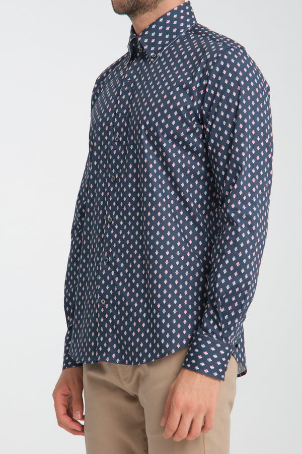 Roma Iconic Herren Hemd Poplin Stretch Blau Rot