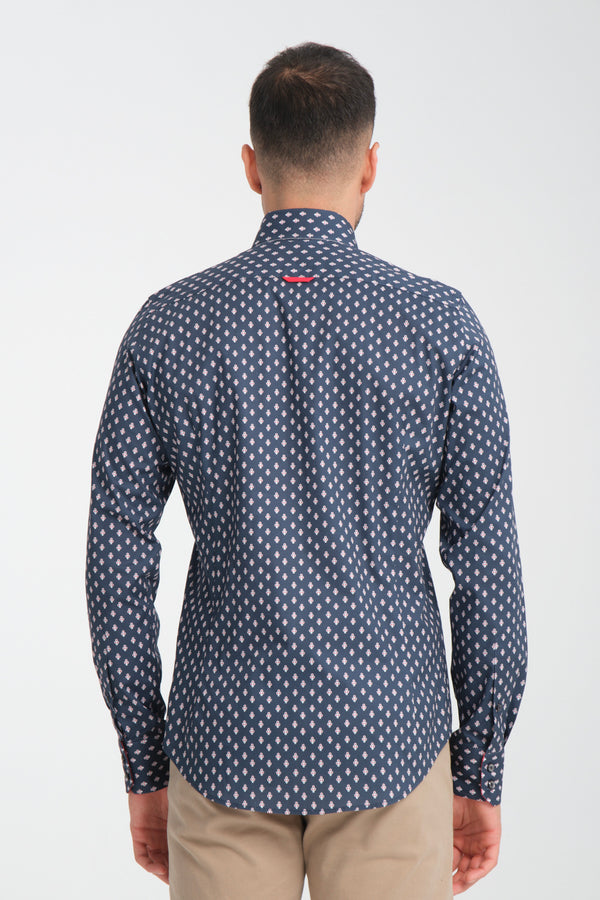 Roma Iconic Herren Hemd Poplin Stretch Blau Rot