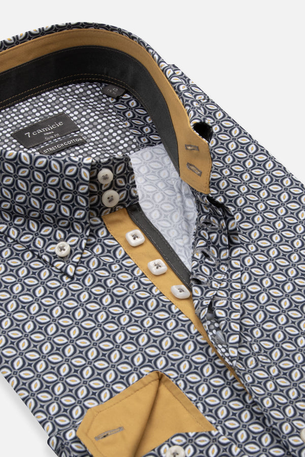 Camisa Hombre Roma Iconic Popelin Stretch Gris Claro Azul