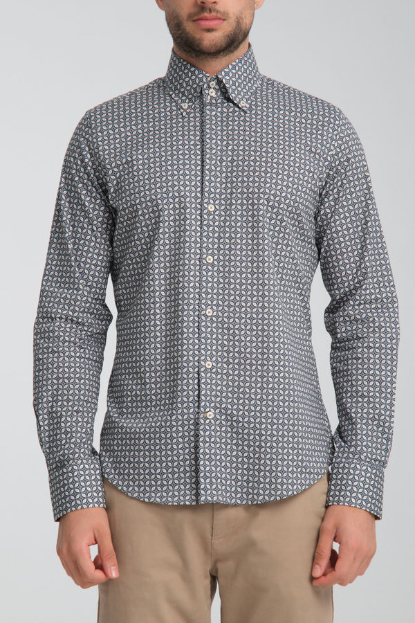 Camisa Hombre Roma Iconic Popelin Stretch Gris Claro Azul