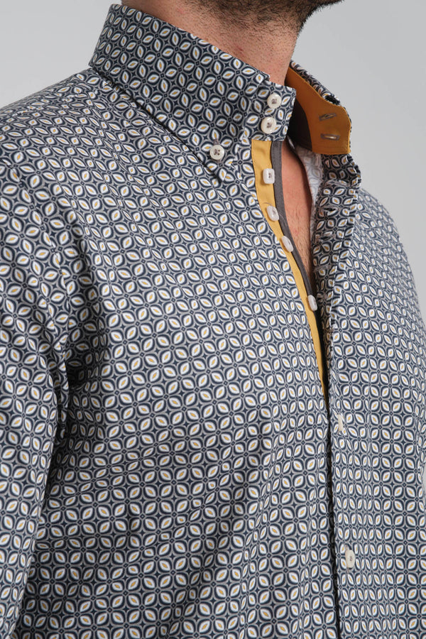 Camisa Hombre Roma Iconic Popelin Stretch Gris Claro Azul