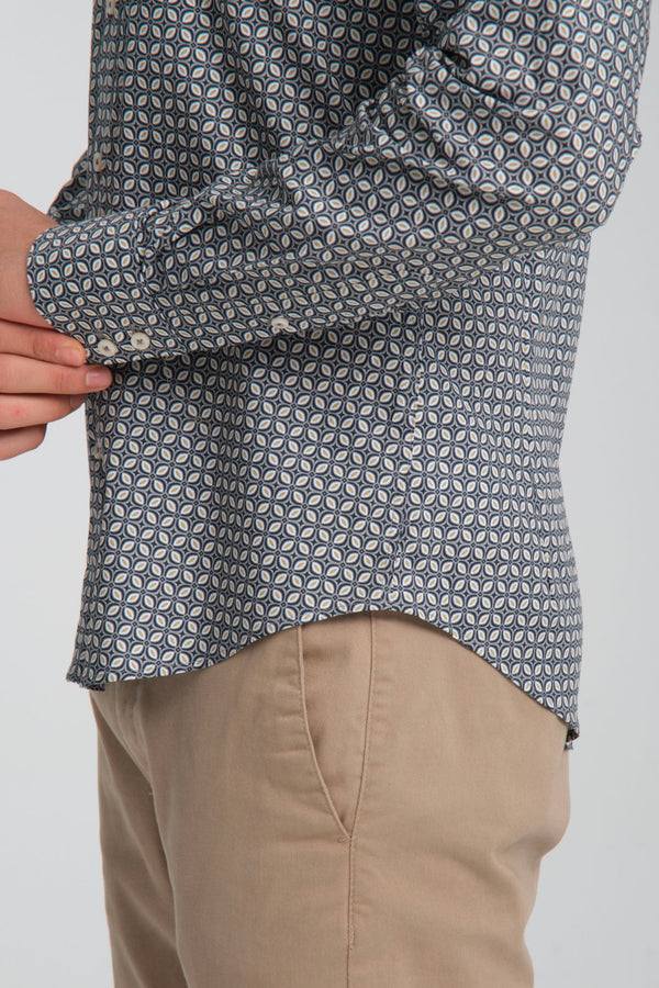 Camisa Hombre Roma Iconic Popelin Stretch Gris Claro Azul