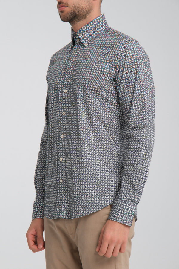 Camisa Hombre Roma Iconic Popelin Stretch Gris Claro Azul