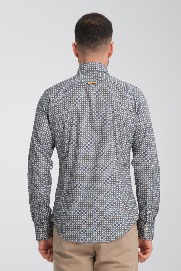 Camisa Hombre Roma Iconic Popelin Stretch Gris Claro Azul